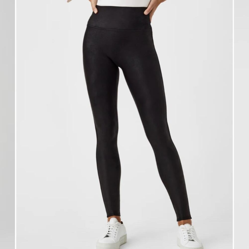 Spanx Faux Leather Black Lined Leggings Size S P